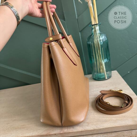 Prada Double Cuir Saffiano Leather Medium Camel Tote Shoulder Bag Retails $4950 - Picture 4 of 12